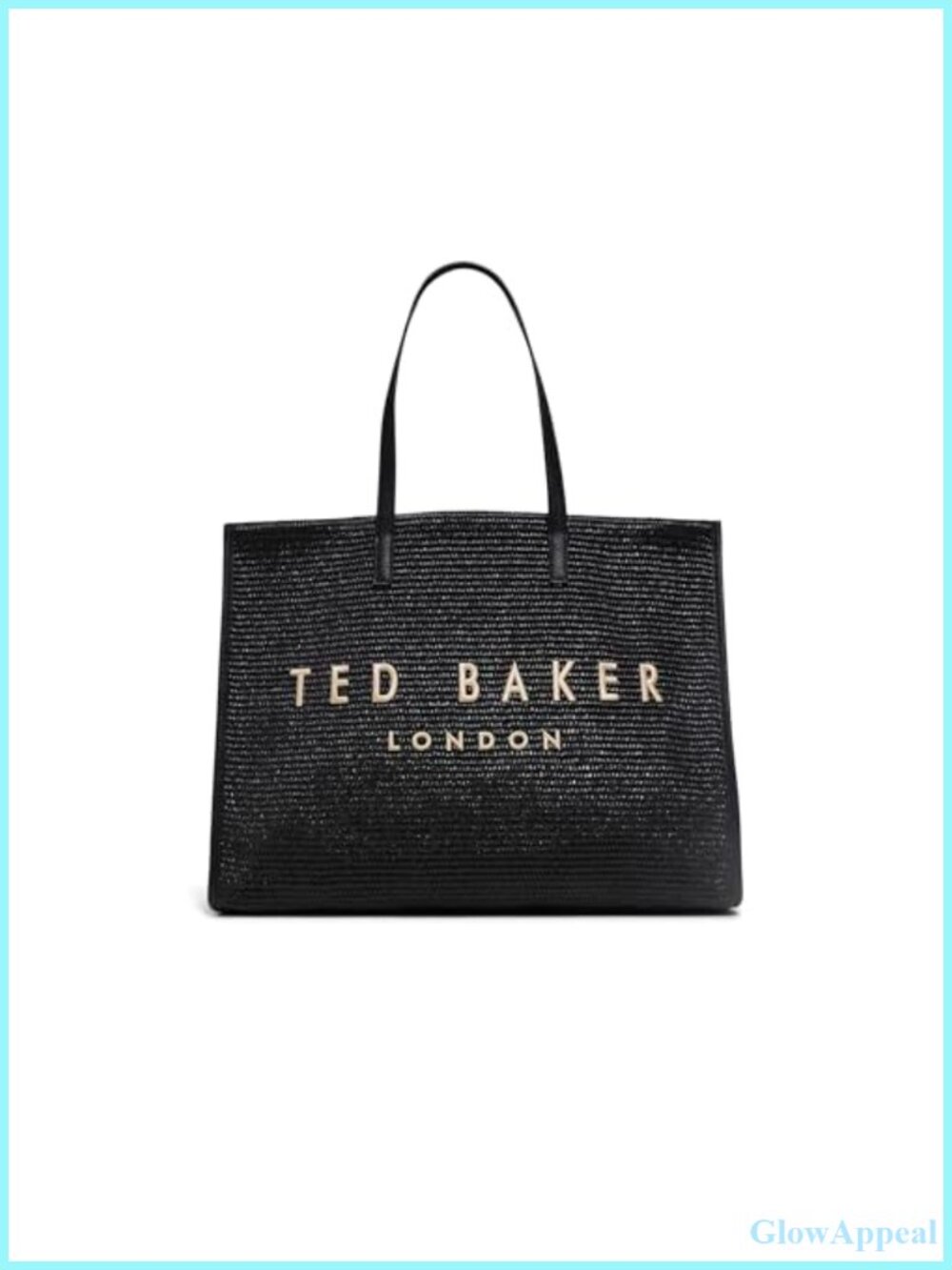 Raffia Structured Tote Bag Embroidered Detail Large Icon Tote with Zip Pocket